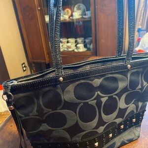 Coach Black and Gray Signature Shoulder Bag